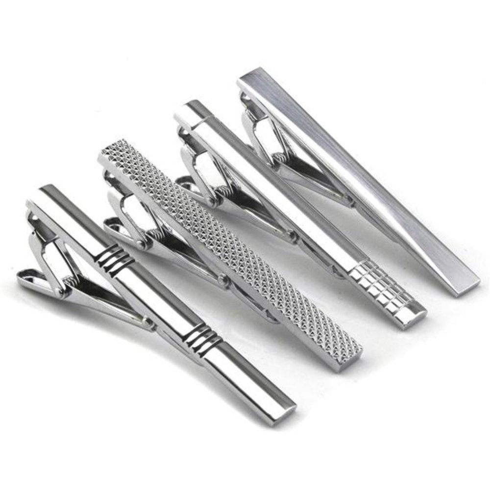 4pcs Tie Bar Clip, Tie Tack Pins Tie Clips for Men Silver Necktie Bar Pinch Clip